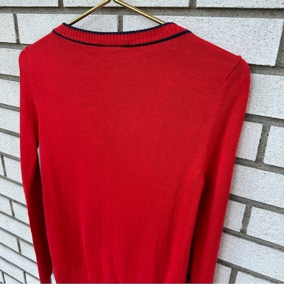 ModCloth Red Navy Trim Modal Cotton Button Front Knit Cardigan Sweater - Picture 6 of 8